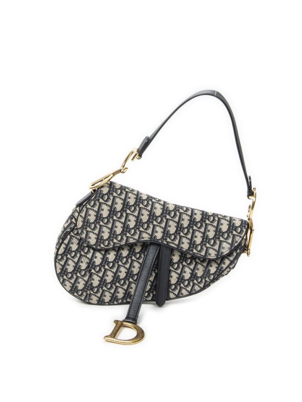Dior New Saddle Bag Navy Beige Oblique Jacquard Canvas